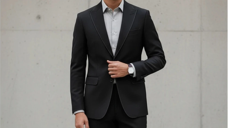 تصویری از کت و شلوار مشکی با پیراهن طوسی-مرماریس