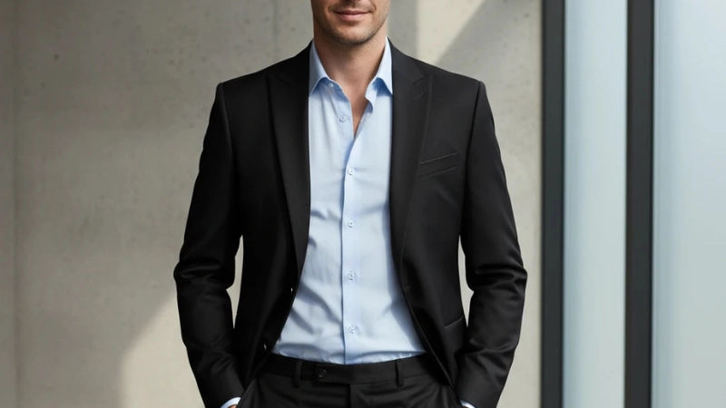 ست کت و شلوار مشکی با پیراهن آبی-مرماریس