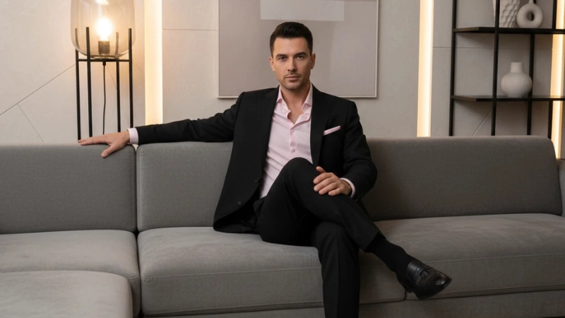 کت و شلوار مشکی با پیراهن صورتی-مرماریس